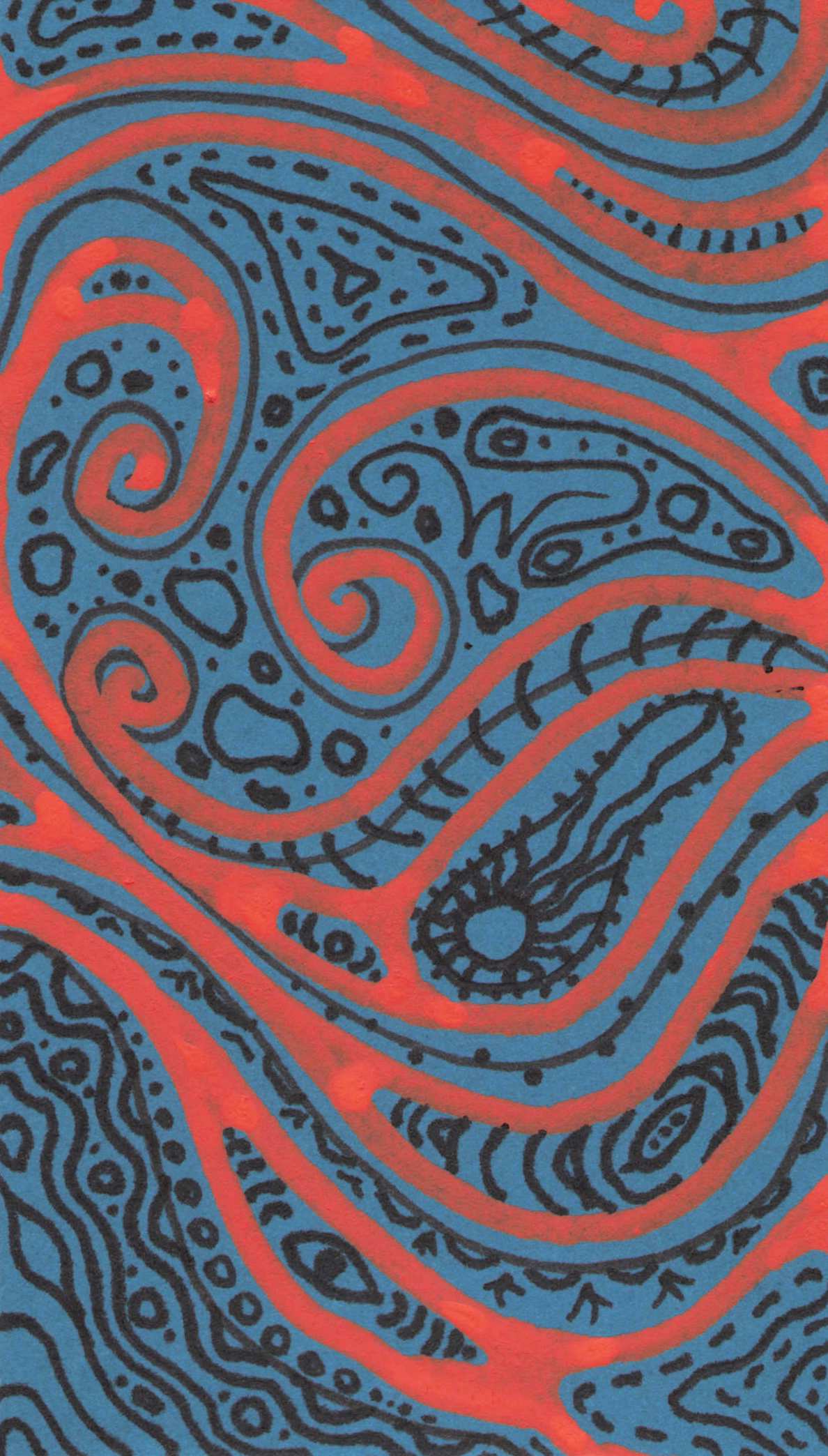 Orange and black graphic design on Aqua card.